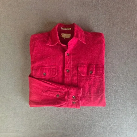 Levis Mens Medium Red Cotton Flannel Button Up Shirt Long Sleeve Workwear M - Picture 4 of 16